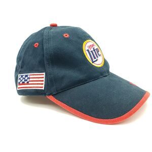Miller Lite Hat Cap Beer USA American Flag Stars Stripes Miller Time Strap Back